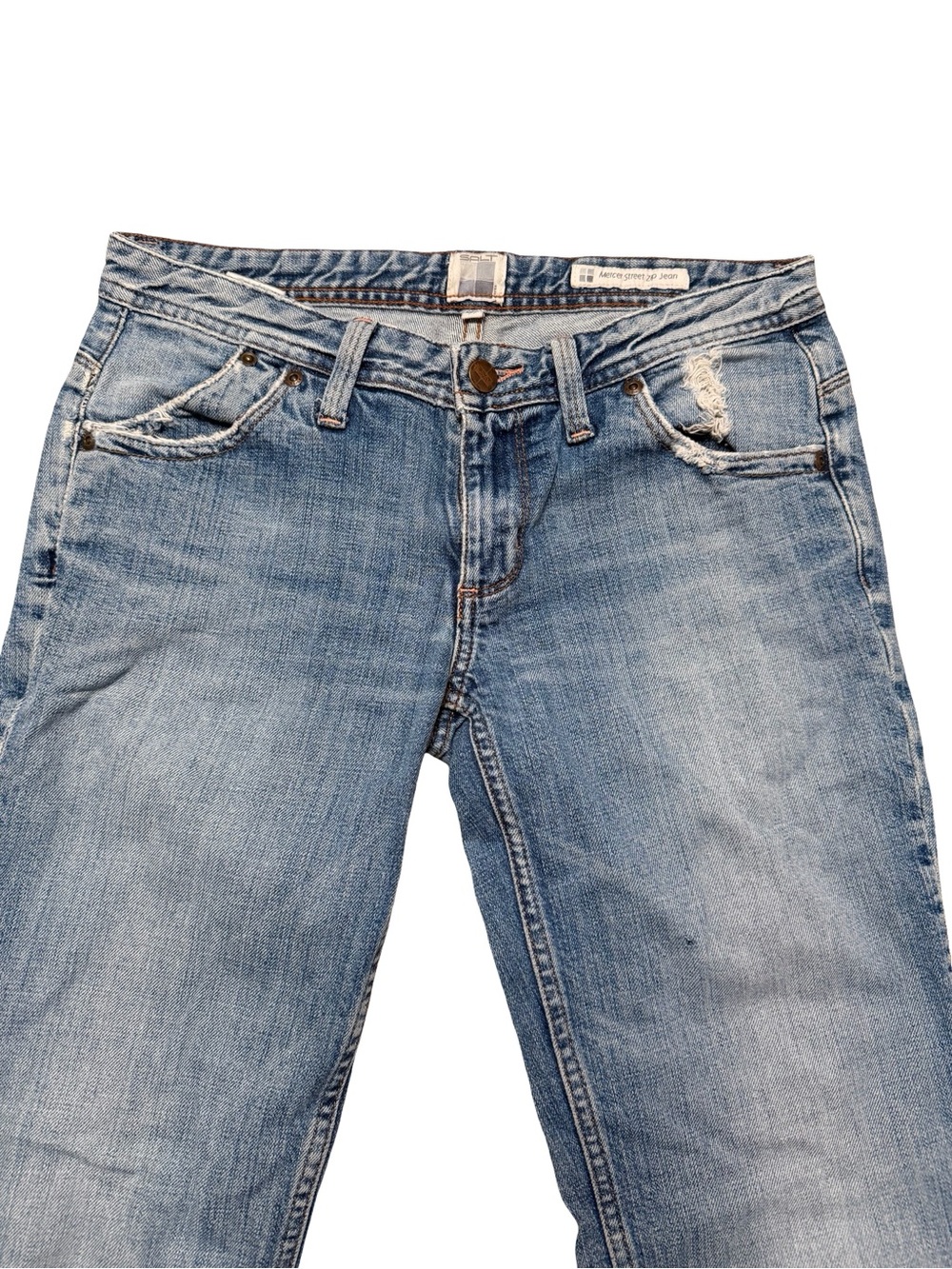 Salt Mercer Street Low Rise Distressed Bootcut Flare Blue Jeans Size S 28x31 - Picture 4 of 7